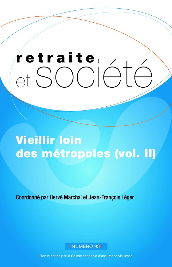 Une de couverture du numéro 93 de la revue Retraite et société dont le titre est : Vieillir loin des métropoles